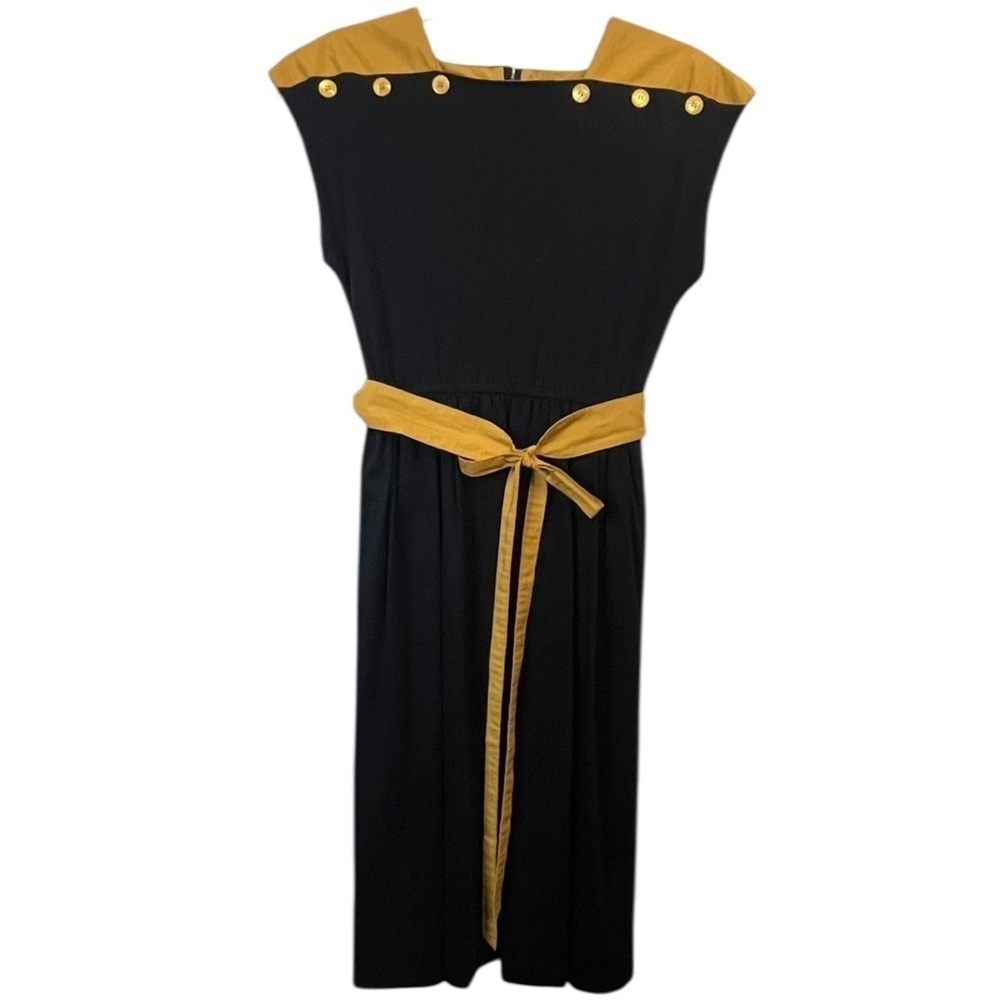 Vintage La Belle Saison Fabrique Tokyo Etoile Black+Autumn Gold Midi Dress SZ 9